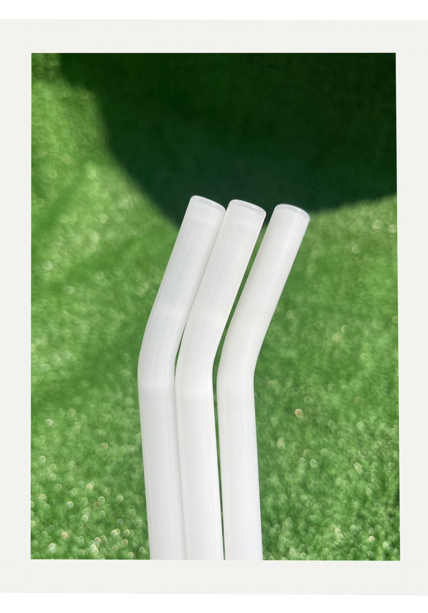 9” Reusable White Bent Glass Straw