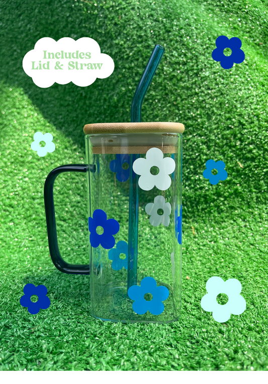 17oz Retro Blues Glass Mug
