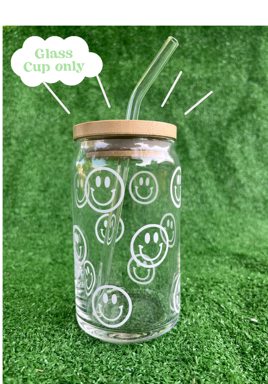 16oz Smiley Face Glass Cup