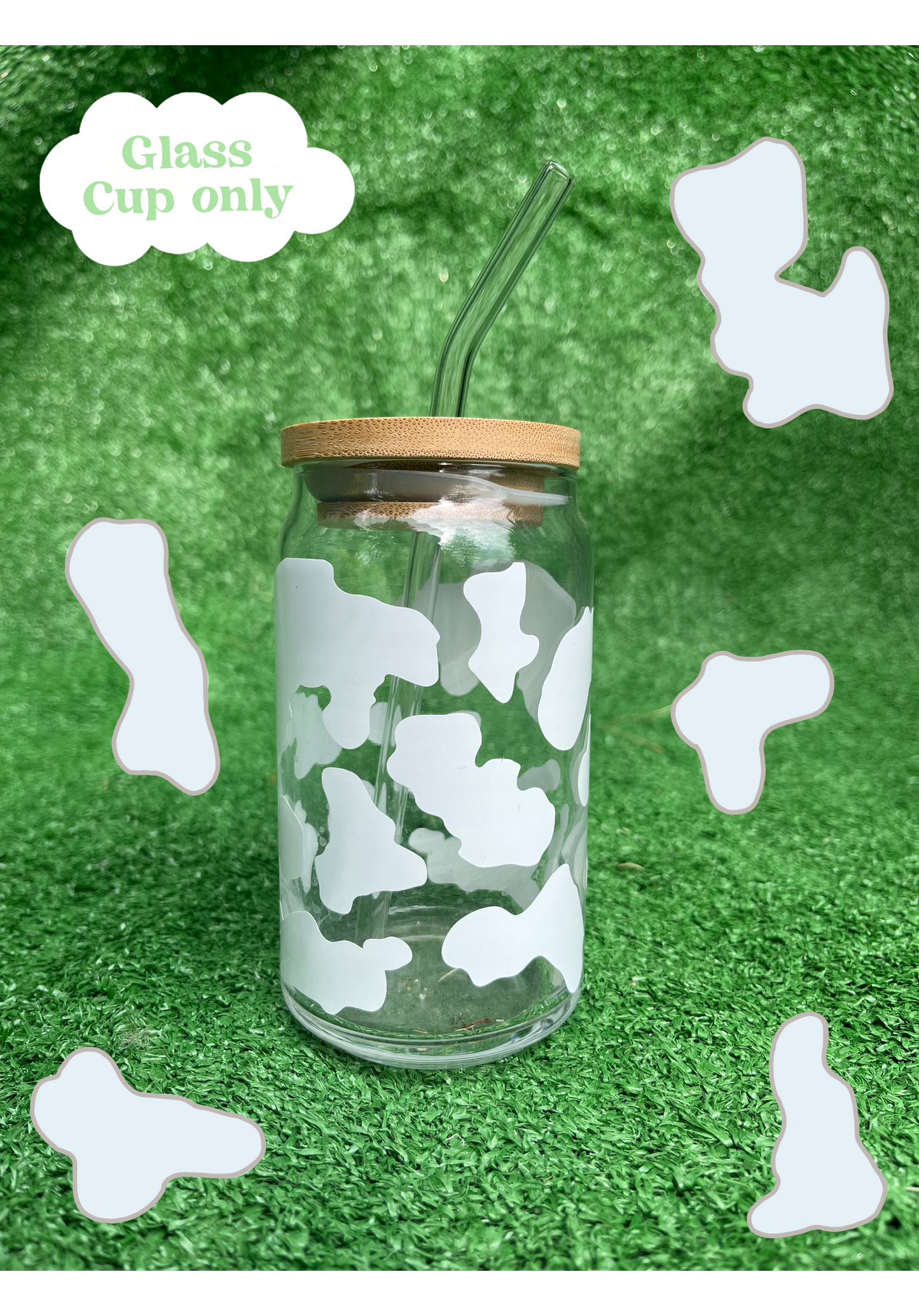 16oz Cow Print Glass Cup