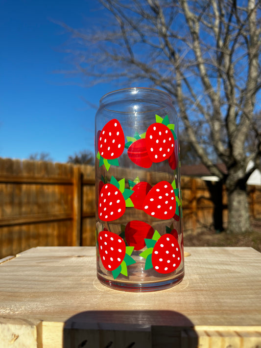 Strawberry 20oz Glass Can