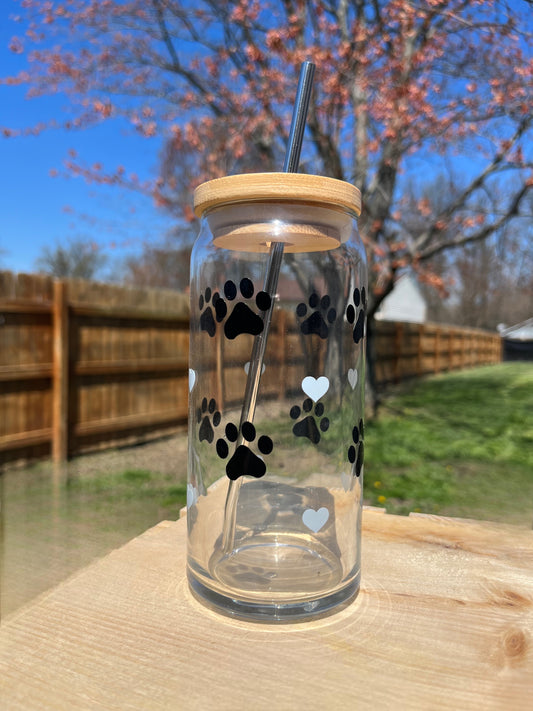 Paw print 20oz Glass Can