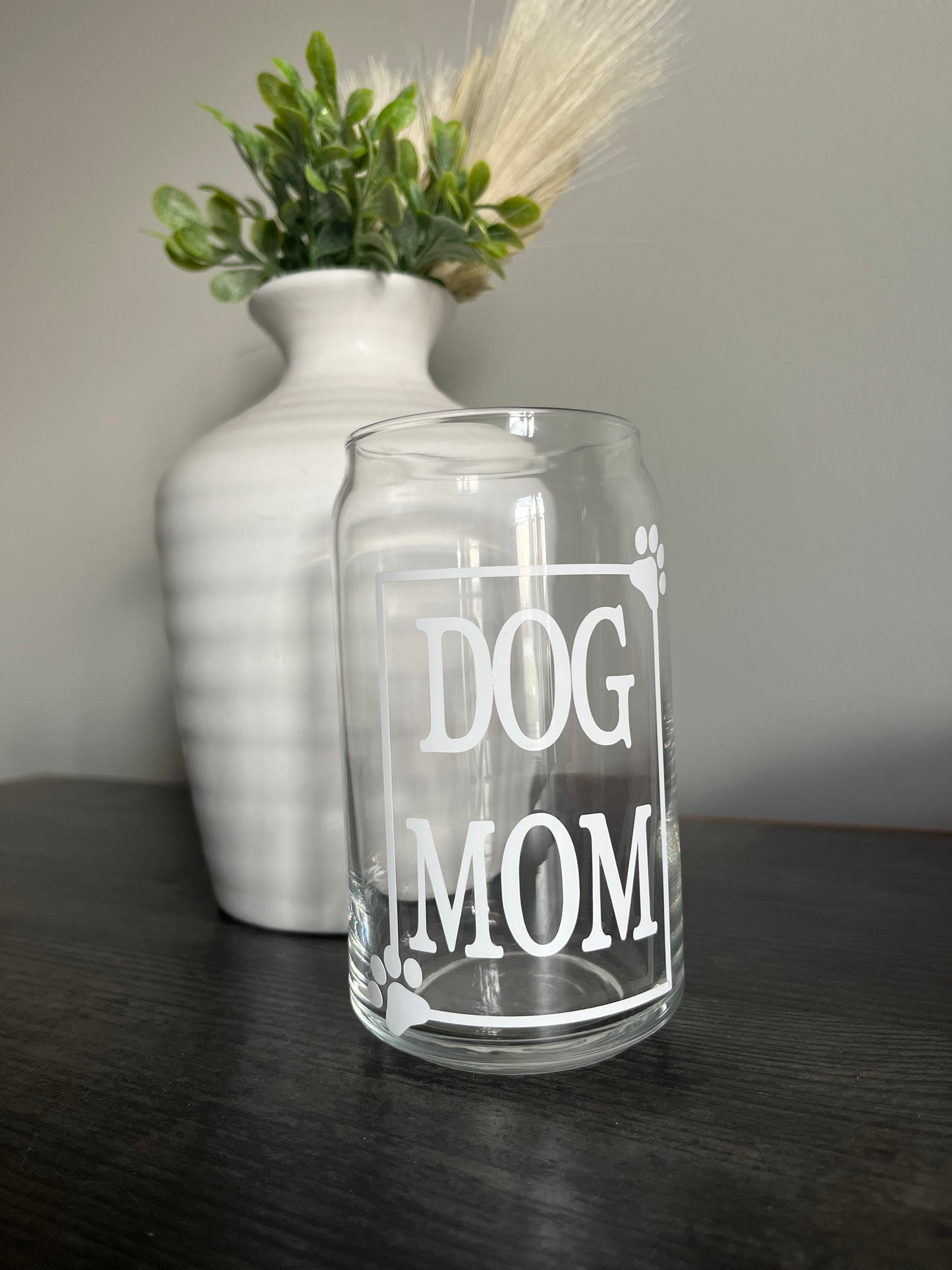 16oz Dog Mom Glass Cup