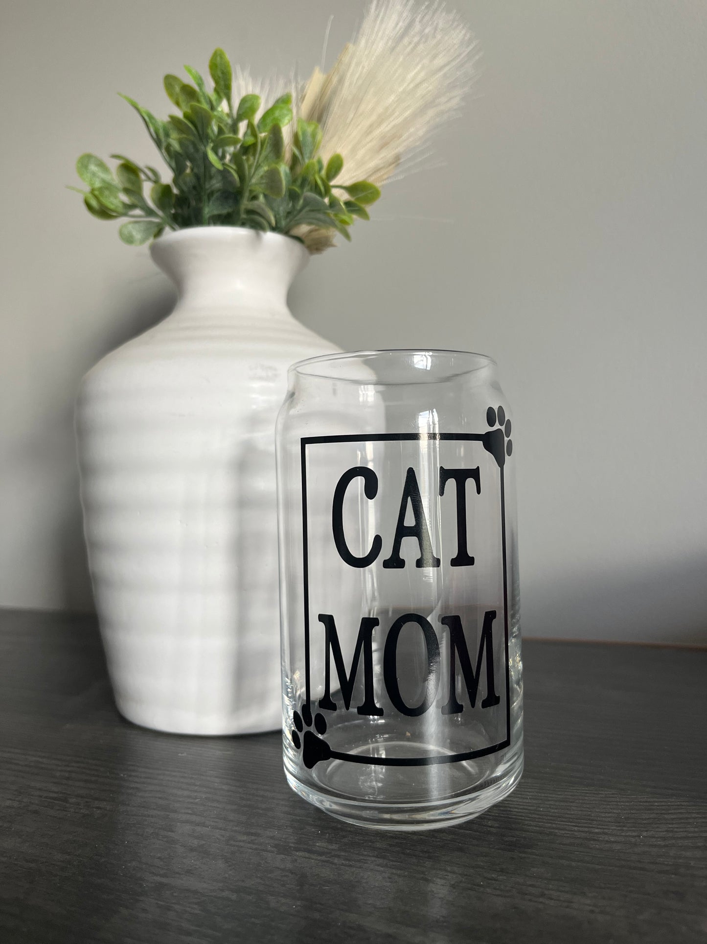 16oz Cat Mom Glass Cup