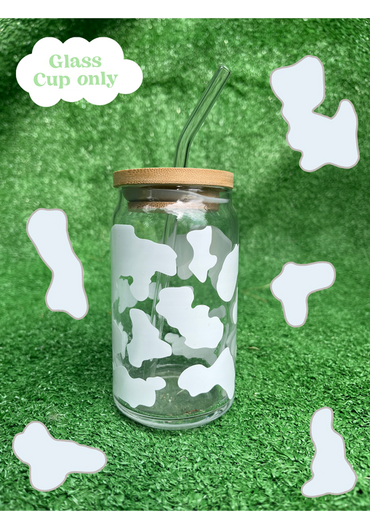 16oz Cow Print Glass Cup